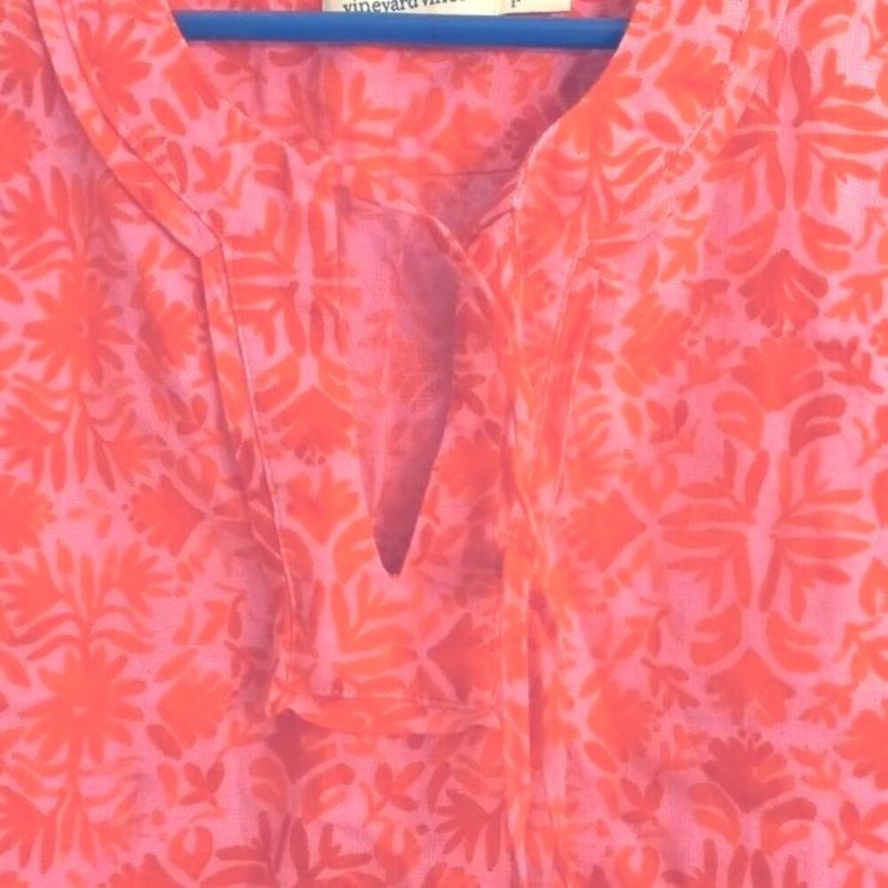 Vineyard Vines Size S Blouse Tunic Linen Tile Otami Tassel Pink Floral Hi Low - Picture 7 of 10